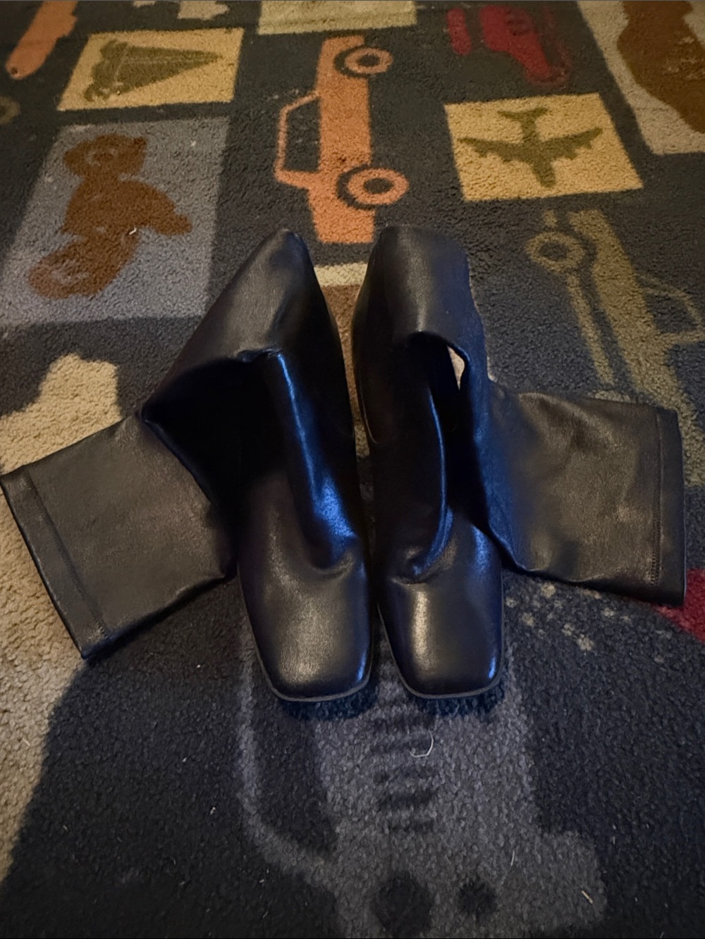 Black Women’s Square-Toe Leather Ankle Boots
